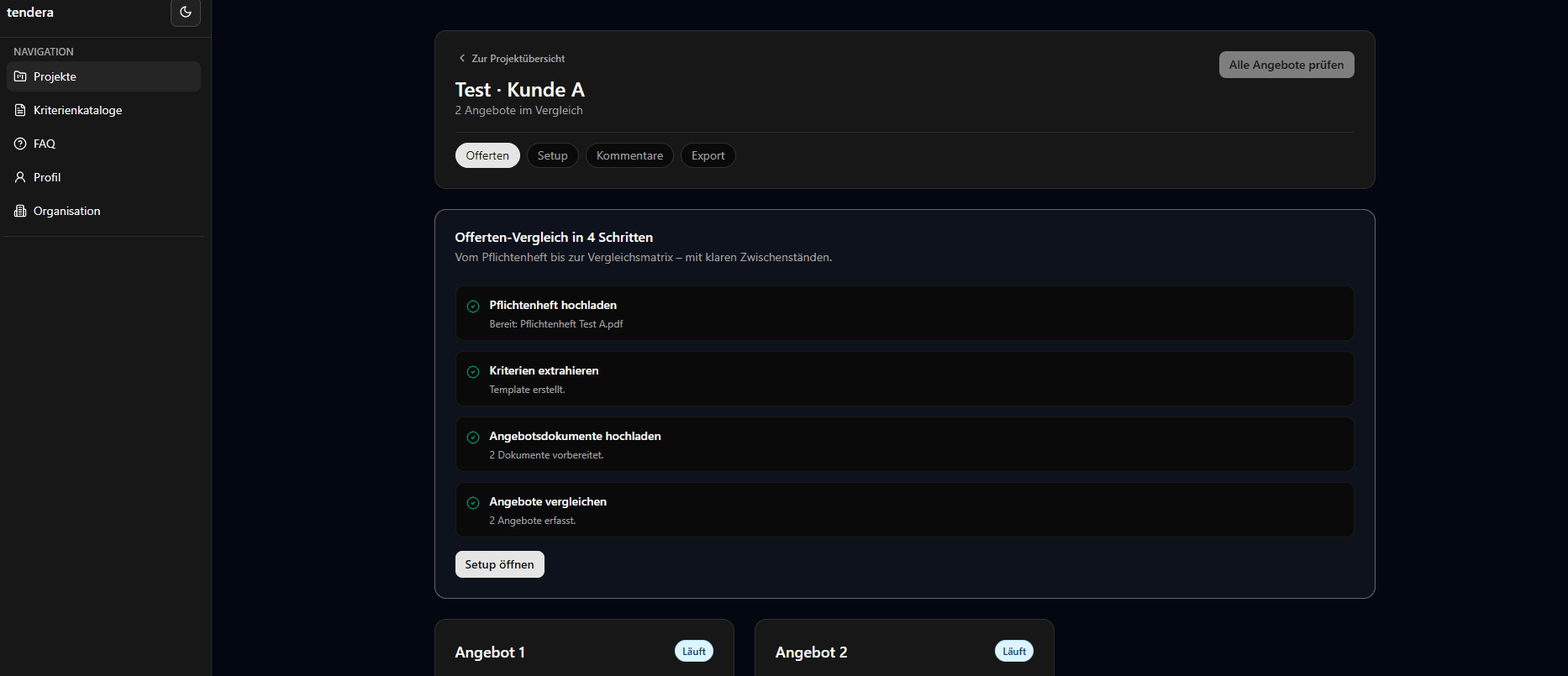 Tendera App - Offerten-Vergleich